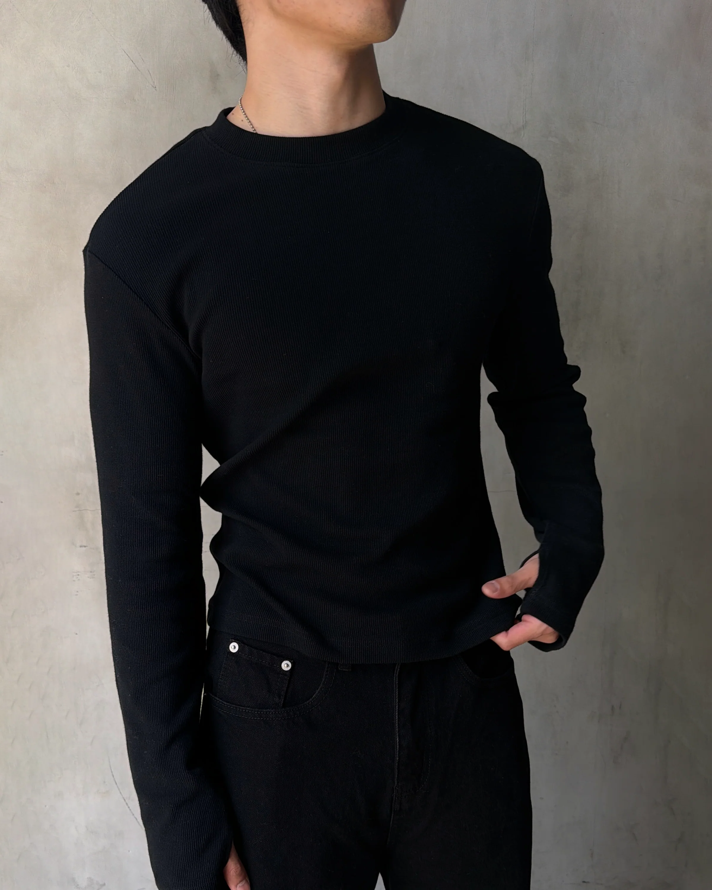 'Tandem' Black Ribbed Long sleeve - Image 2