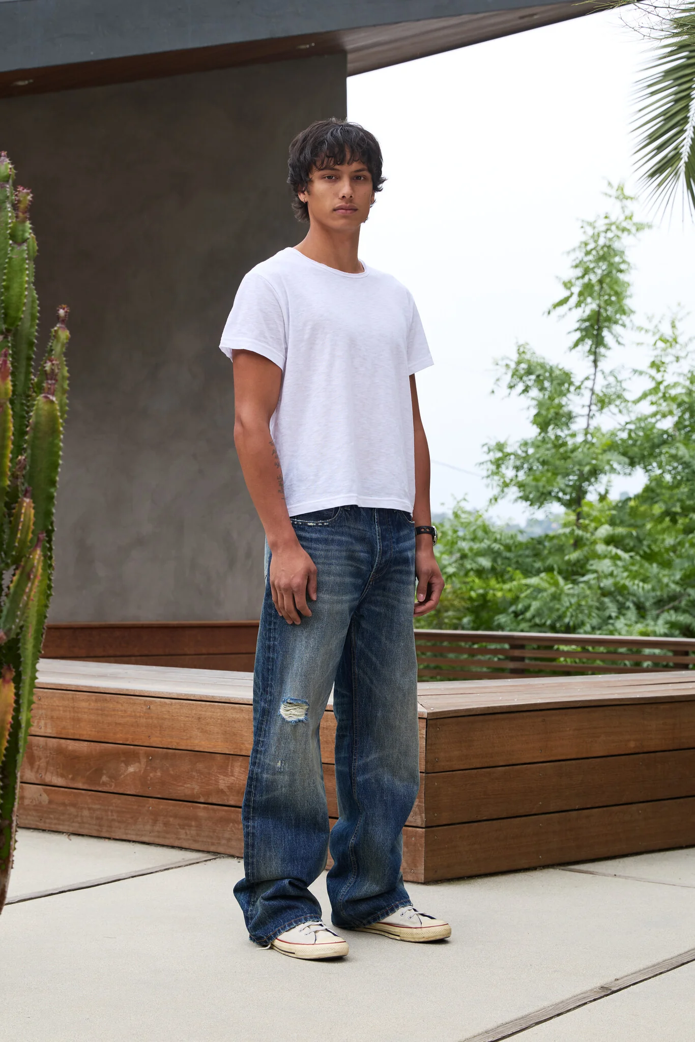 'Terrain' White Slub Tee - Image 3